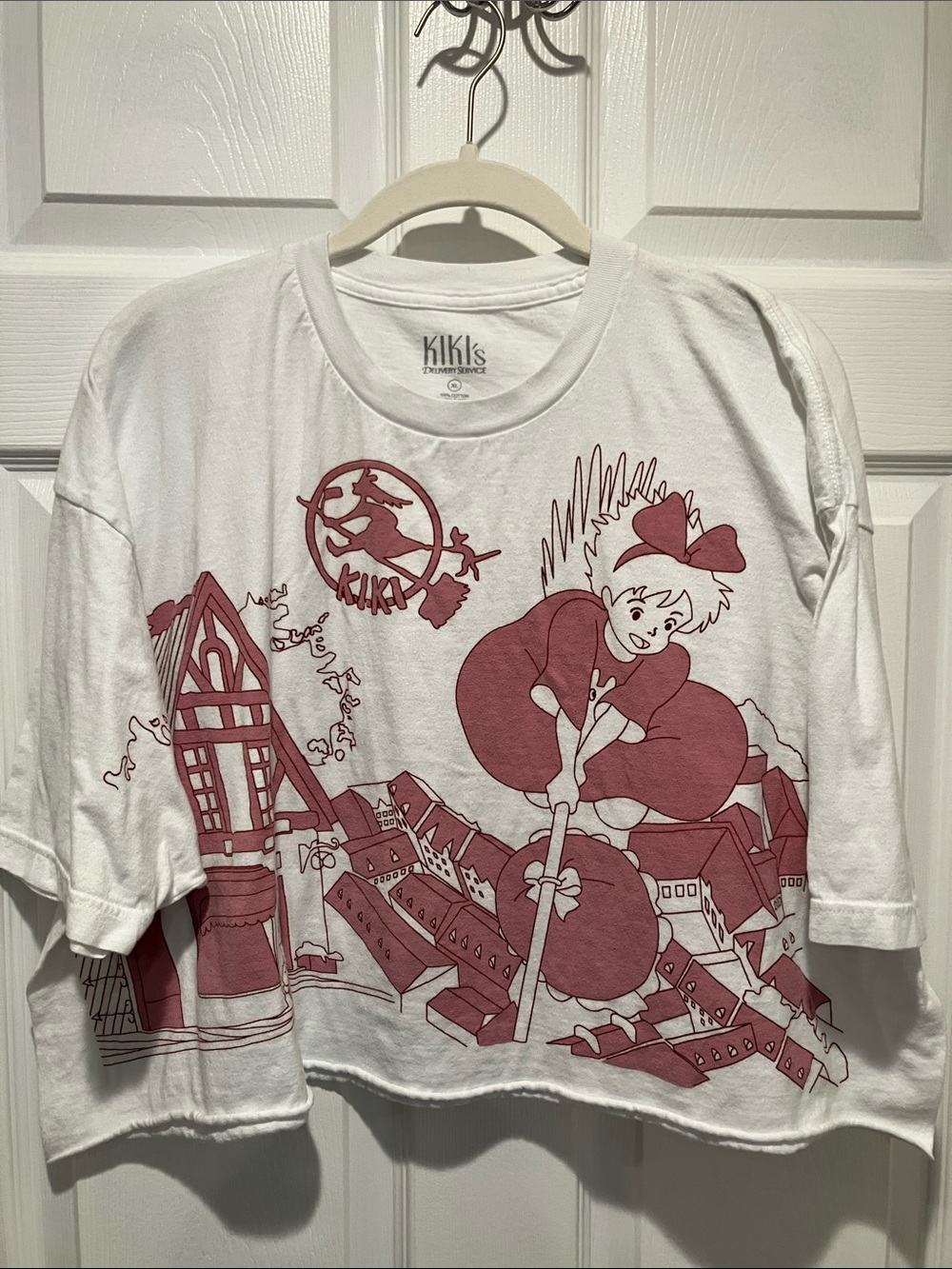 White Crop Top with Pink Graphic